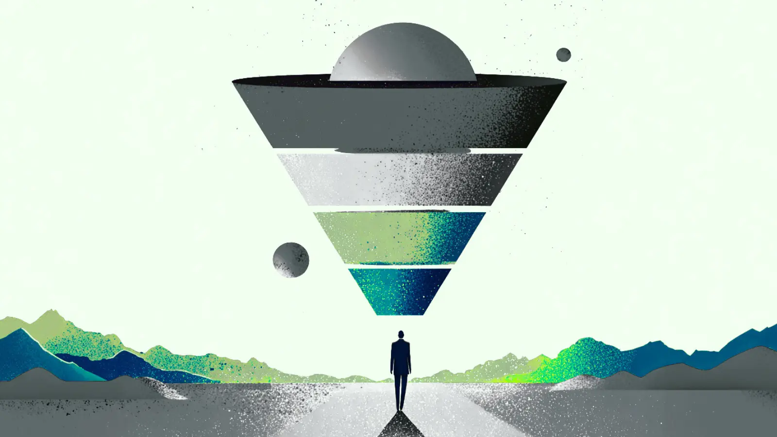 Ein großer Trichter unterteilt in verschiedene Teile als Symbol für den Marketing Funnel