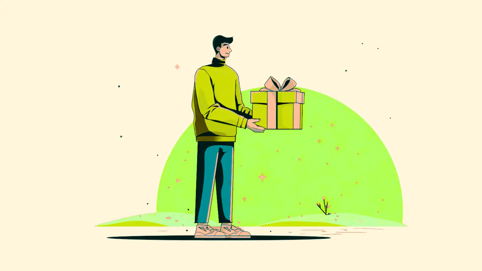 Ein Mann hat ein Geschenk in der Hand als Symbol für das Nutzenversprechen bzw. die Value Proposition